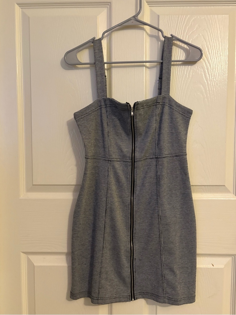 Plaid Mini Dress with Front Zipper Accent